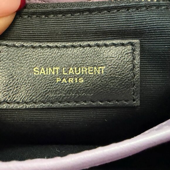 Saint Laurent Denim Y Quilted Monogram Toy Loulou Crossbody Bag Bleached Lilac - Picture 10 of 12